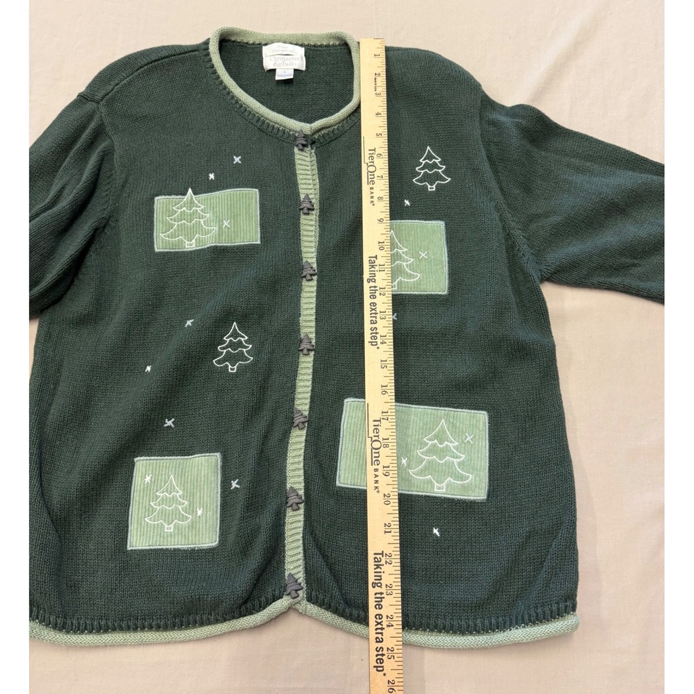 Christopher Banks Christmas Tree Cardigan Sweater Womens Large‎ Green Holiday - Picture 3 of 9